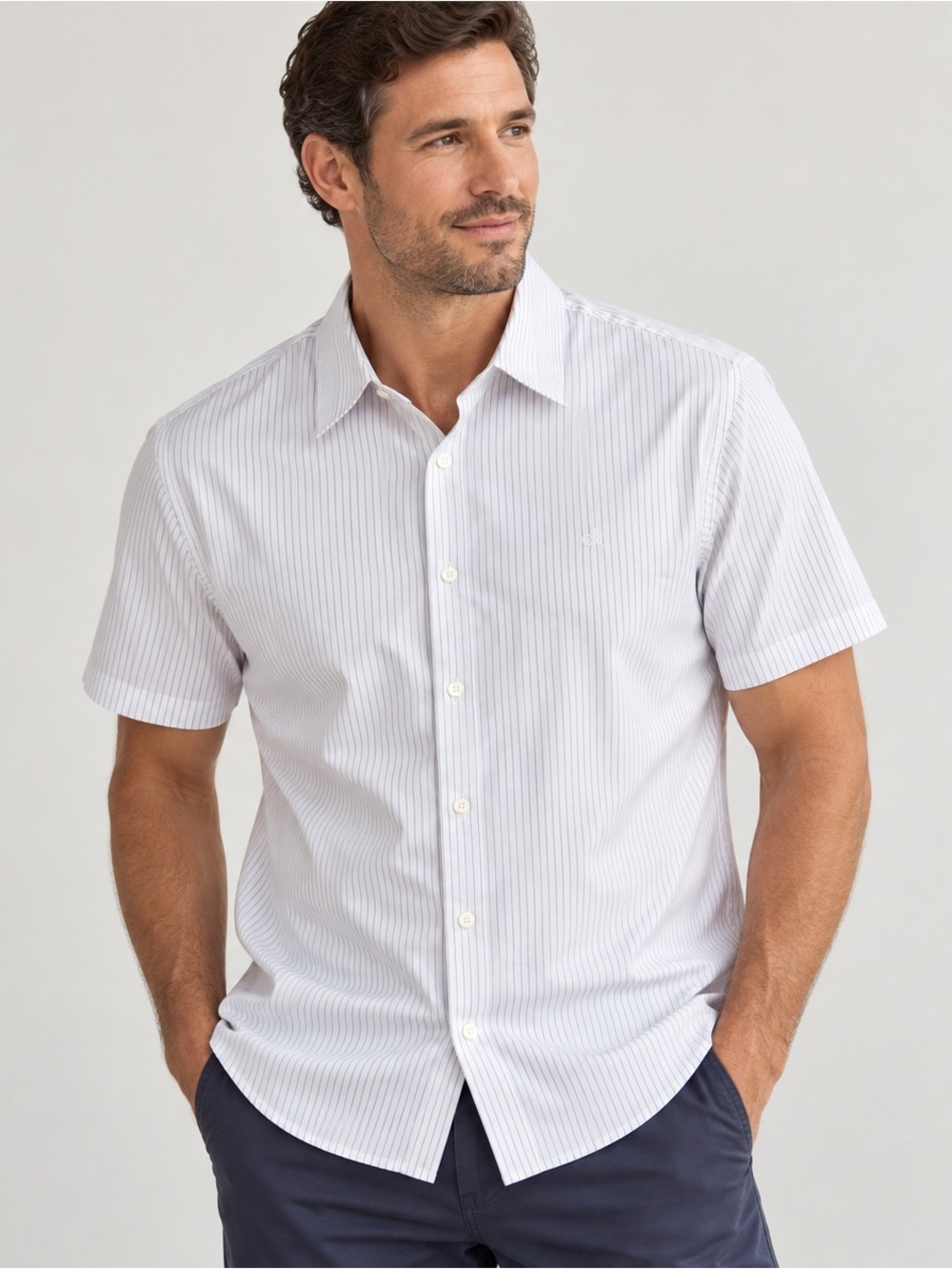 Calvin Klein Men’s XXL Slim Fit Striped Short Sleeve Button Down Shirt